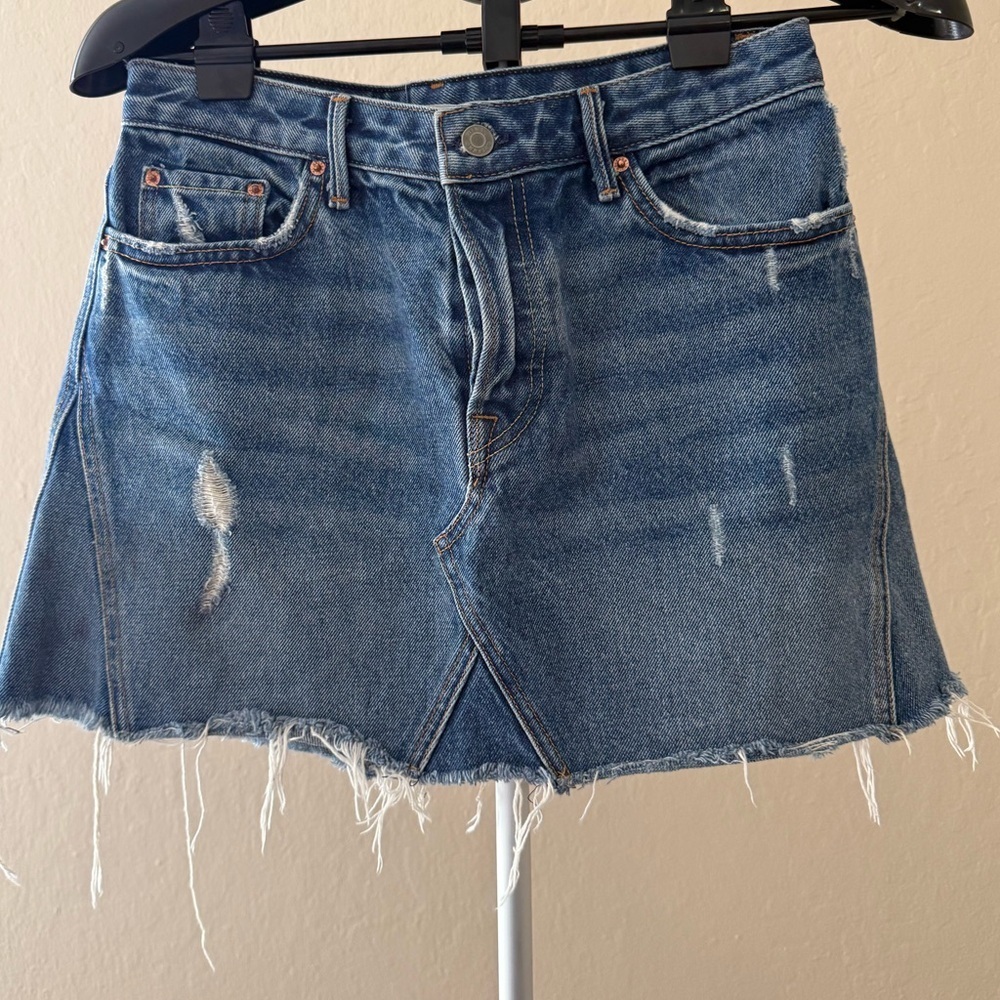 GRLFRND Distressed Blue Mini Skirt